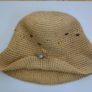 Vintage Straw bucket hat with fairy charm